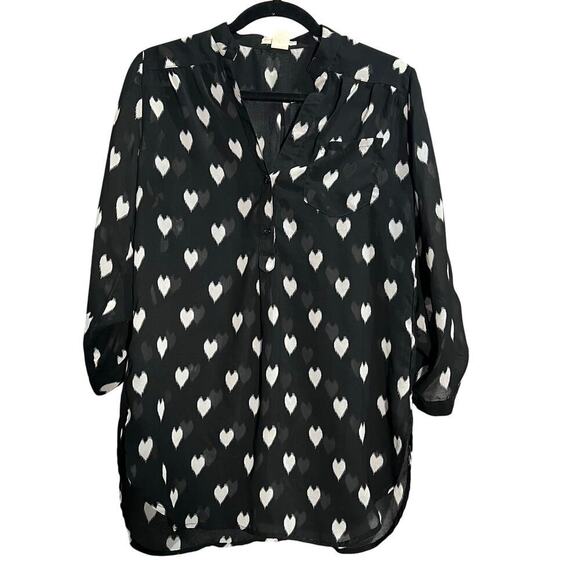 A’gaci A’gaci A’gaci Size Large Black and Cream Heart Design Sheer Blouse Top - Picture 1 of 7